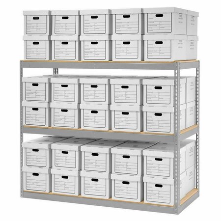 GLOBAL INDUSTRIAL Record Storage Rack With Boxes 72inW x 30inD x 60inH, Gray 130101